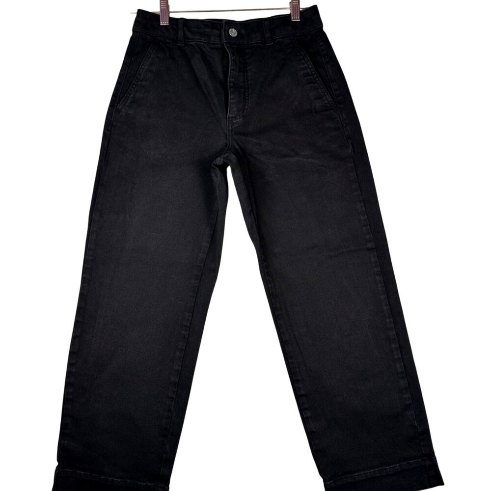 Everlane The Barrel Pant Black 4R High Rise Wide Leg Ankle Crop Organic Cotton - Picture 2 of 10